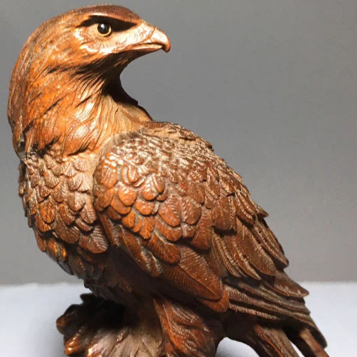 Vintage Collectible Christmas Ornaments - Solid Boxwood Carving Hawk Ornament, Handmade