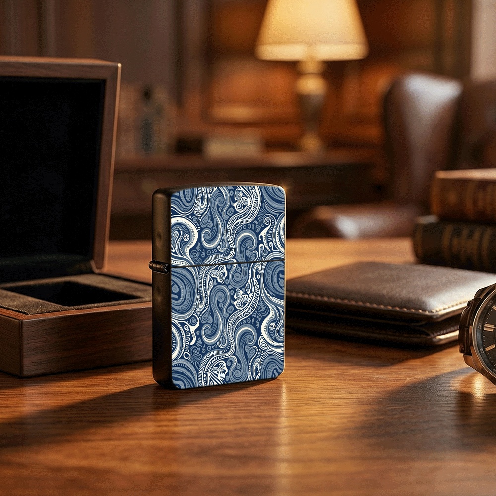 Vintage Collectible Lighters - Flip Top Lighter Blue Tribal Swirl
