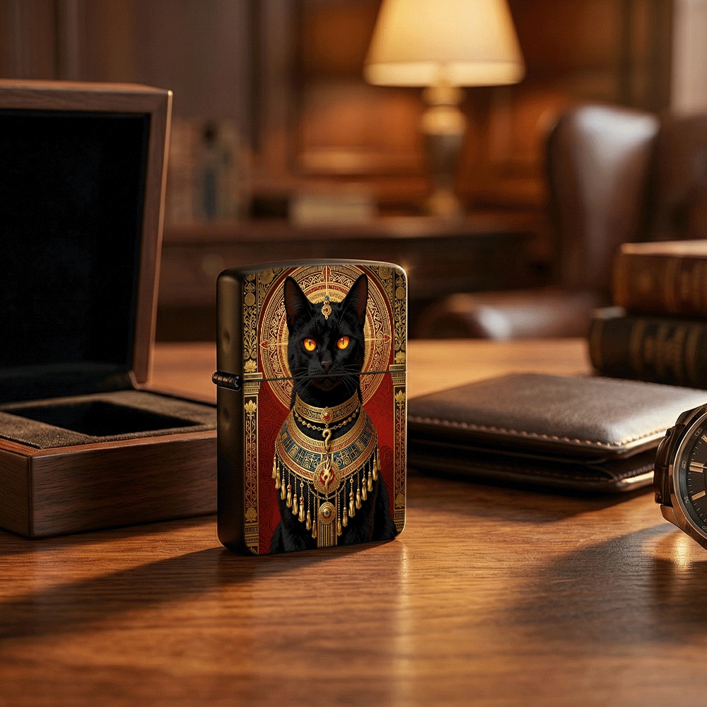 Vintage Collectible Lighters - Flip Top Lighter Egyptian Black Cat