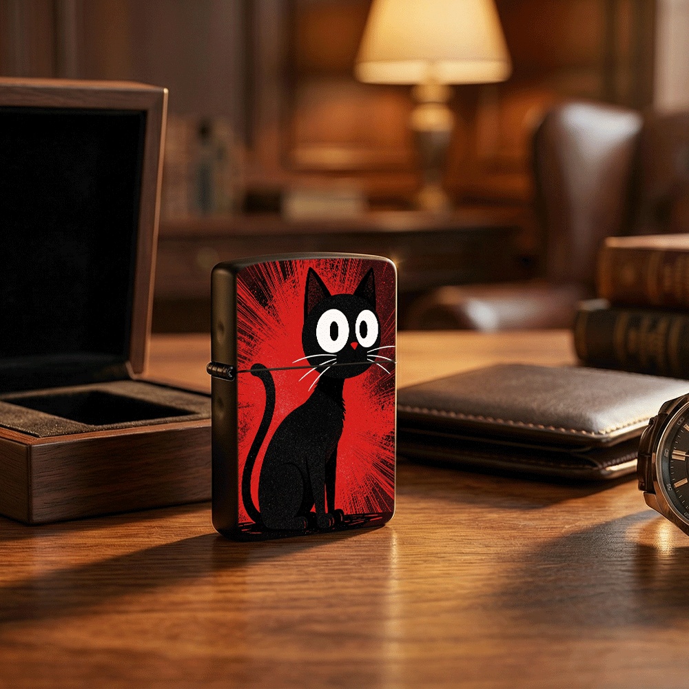 Vintage Collectible Lighters - Flip Top Lighter Black Cat Retro