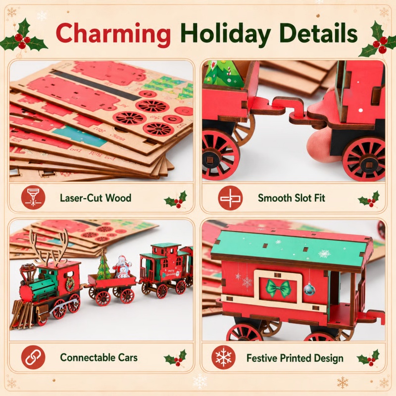 New Christmas Wooden Train Set - Vintage Collectible Christmas Ornaments 评论和价格